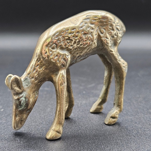 Other - Vintage Solid Brass Grazing Fawn Deer Figurine Mid Century Modern Woodland Decor